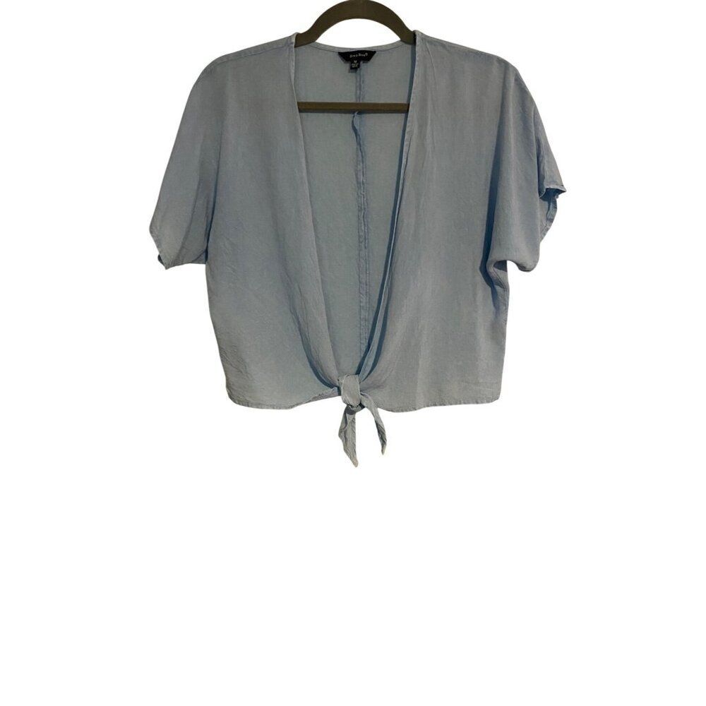 Sim & Sam Light Blue Draped Open-Front Short Sleeve Tie Cardigan Casual Comfy